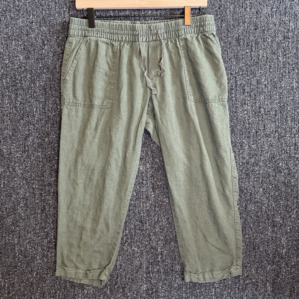 Old Navy Olive Green Linen Blend Cropped Pants Women’s Sz Med Petite Casual Boho